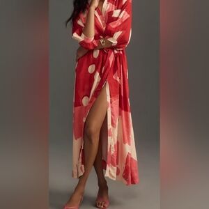 Anthropologie Maeve The Irene Linen Printed Shirt Dress Red Maeve.